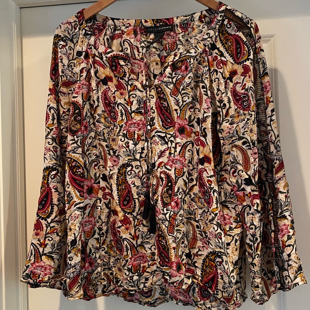Grace Elements Boho Paisley Floral‎ Shirt Size Large